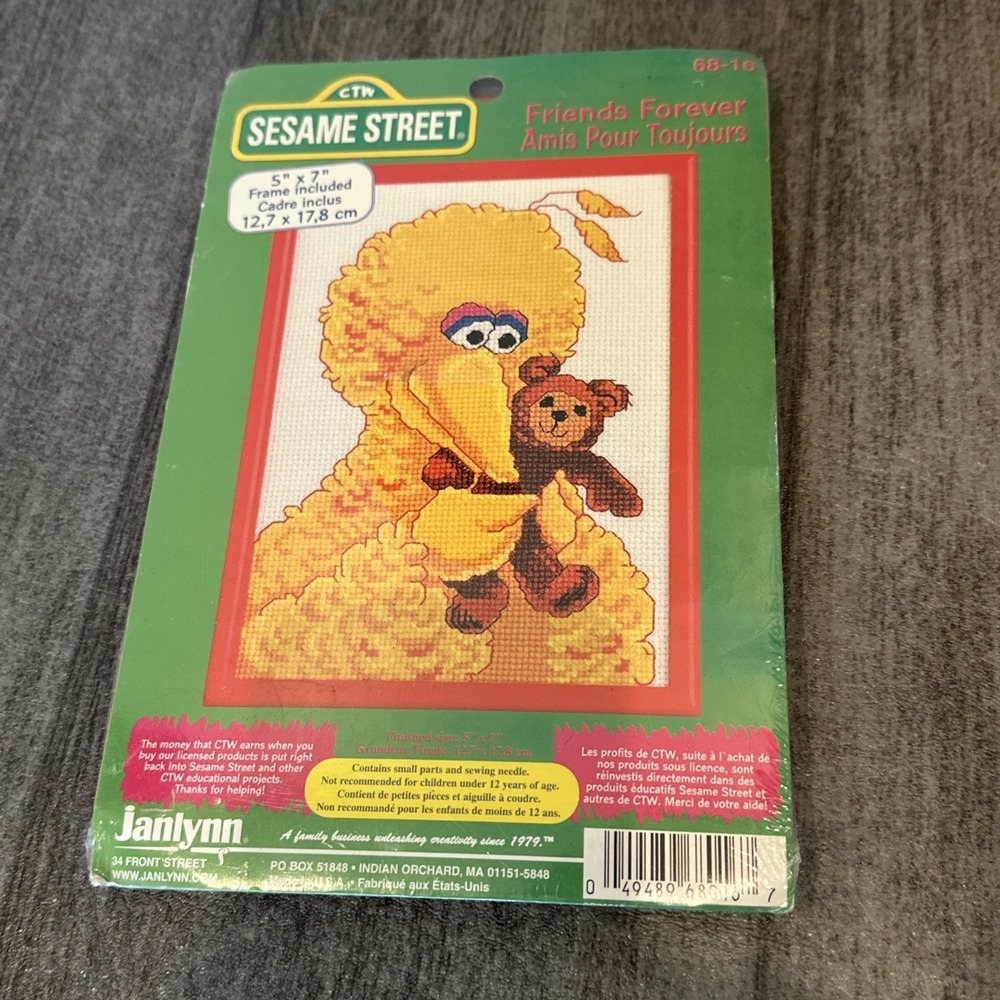 1997 Janlynn Friends Forever Stitch Kit Vintage Sesame Street Big Bird 5x7 Frame